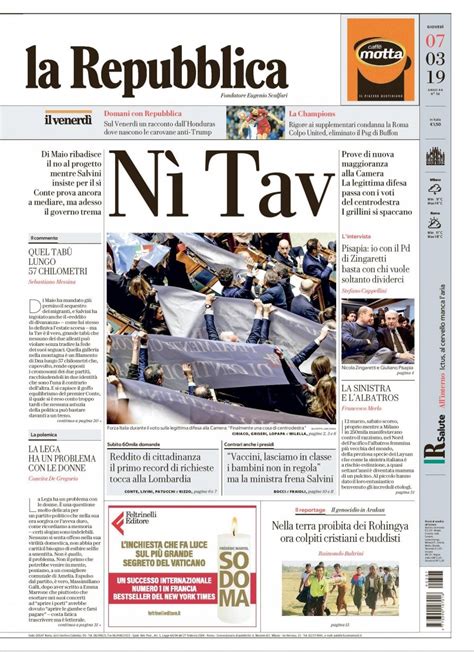 Nì Tav La Prima Pagina Di Repubblica Del 7 Marzo 2019 La Repubblica