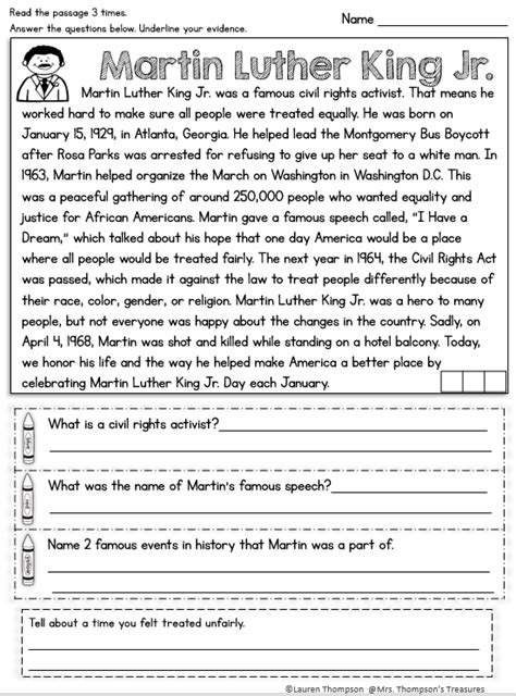 Martin Luther King Worksheets For 1st Grade