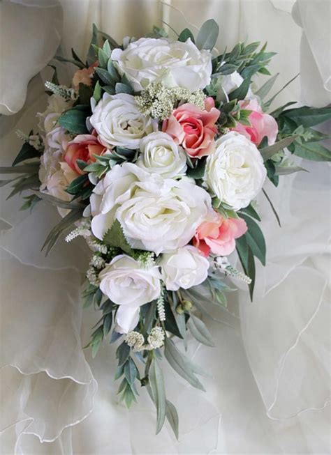 teardrop cascade bridal bouquet wedding flowers artificial wedding bouquet roses