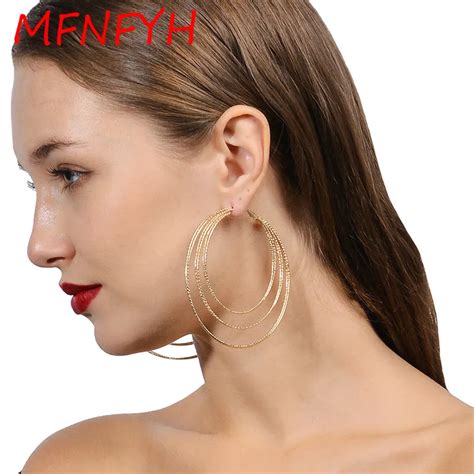 Mfnfyh Punk Rock Three Small Big Round Hoop Earrings For Women Metal