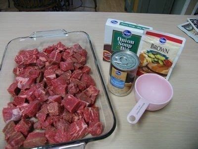 Beef roast with lipton ion soup mix and cream. Crock Pot Beef Tips: 2 lb. stew meat, 1 can cream of ...