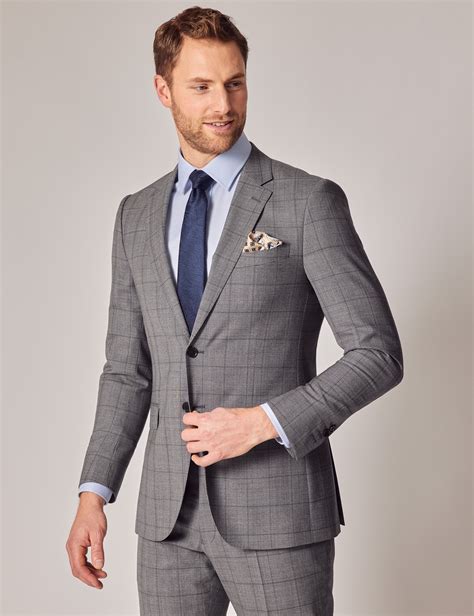 men s grey prince of wales check slim 3 piece suit