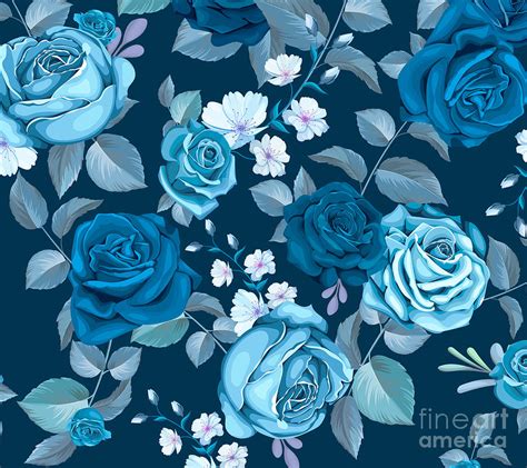 Blue Roses Flower Pattern Digital Art By Noirty Designs Fine Art America