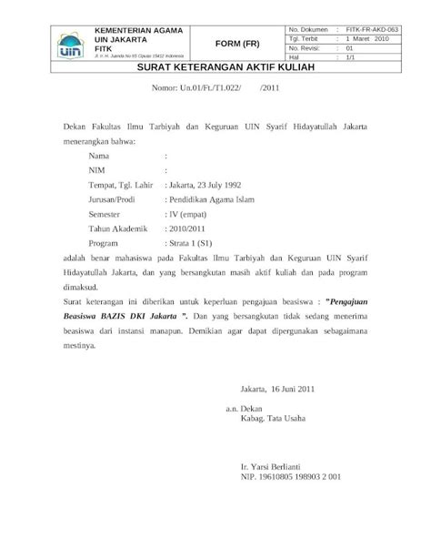 Doc 063 Form Surat Keterangan Aktif Kuliah Dokumentips