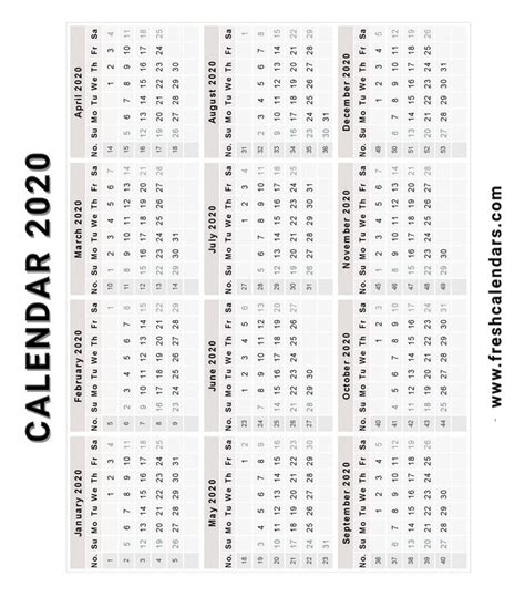 Impressive 2020 Calendar Whole Year Free Calendar Template Free