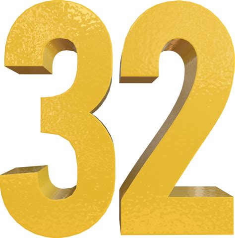 Number 32 Yellow Metal Paint 3d Render 16652951 Png
