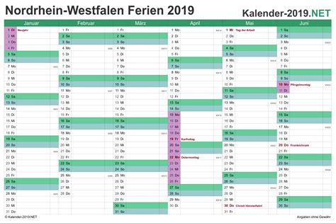Nordrhein Westfalen Kalender 2019 Mit Ferien August Calendar
