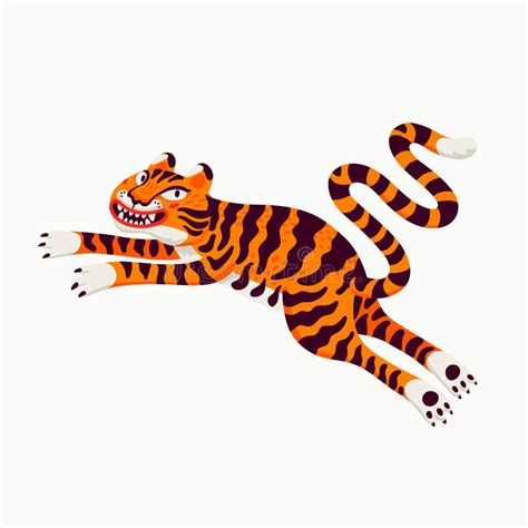 Tiger Vector Illustration Jumping Cartoon Tiger On White Background