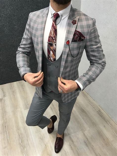 florian gray plaid slim fit suit slim fit suits fashion suits for men mens fashion suits