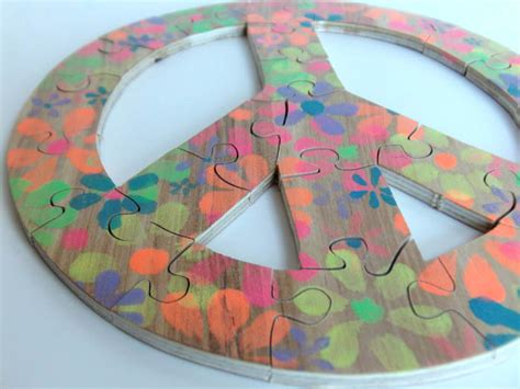 Hand Painted Peace Sign Wood Puzzle Childrens Spring Puzzle