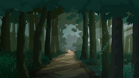 Pathway Through Dark Forest Illustration With Sunrays 5437978 Vector