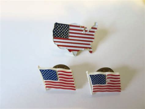 Usa Flags Tie Tacks Lapel Pins Patriotic Group Of Three Metal Etsy
