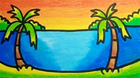 How To Draw A Sea Scenery With Oil Pastels Easy Step By Step Drawing