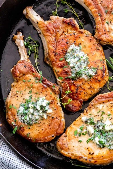 Meaty part of chop should face center. Pan-Fried Pork Chops with Garlic Butter - Jessica Gavin