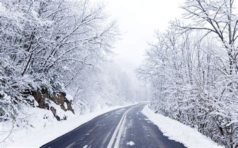 тапети гора зима път скреж Замразяване дърво метеорологично