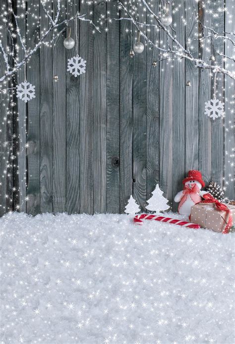 Huayi Winter Background Wooden Photography Backdrops Snow Snowman