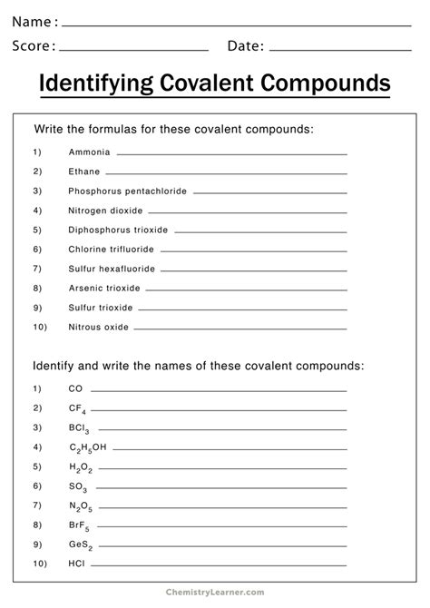 Naming Ionic Covalent Compounds Worksheet