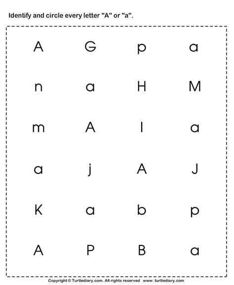 Identifying Lowercase And Uppercase Letter A Turtle Diary Worksheet