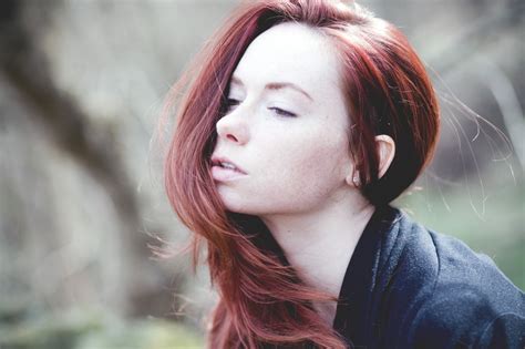 women redhead model portrait long hair photography purple tattoo freckles fashion hair
