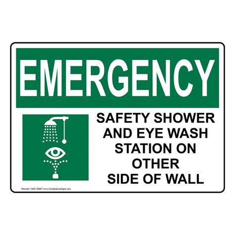 Recommended for use in environments above zero degrees celsius. OSHA Safety Shower And Eye Wash Station Sign With Symbol OEE-30867