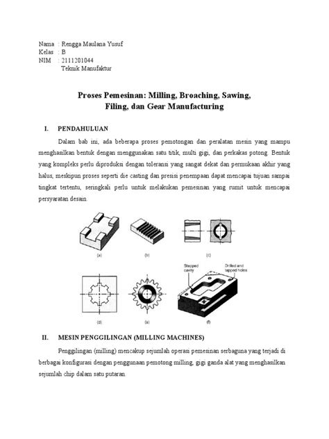 Proses Pemesinan Milling Broaching Sawing Filing Dan Gear