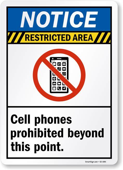 Notice Cell Phones Prohibited Beyond This Point Sign Sku S