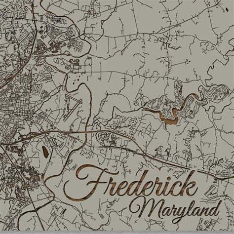Frederick Maryland Wooden Street Map Burnt Laser Cut Wall Map
