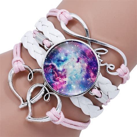 NingXiang Infinity Heart Glass Galaxy Leather Bracelet Universe Starry