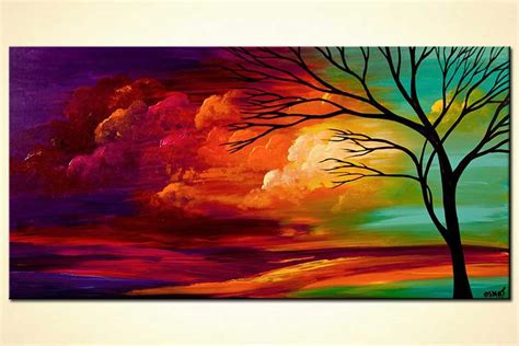 Painting Abstract Landscape Colorful Sunset Painting 6217