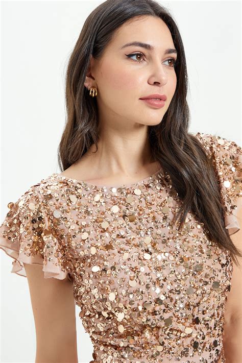 buy maya all over embellished sequin flutter sleeve maxi dress from the next uk online shop