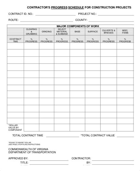 Work Schedule Template For Construction Printable Schedule Template