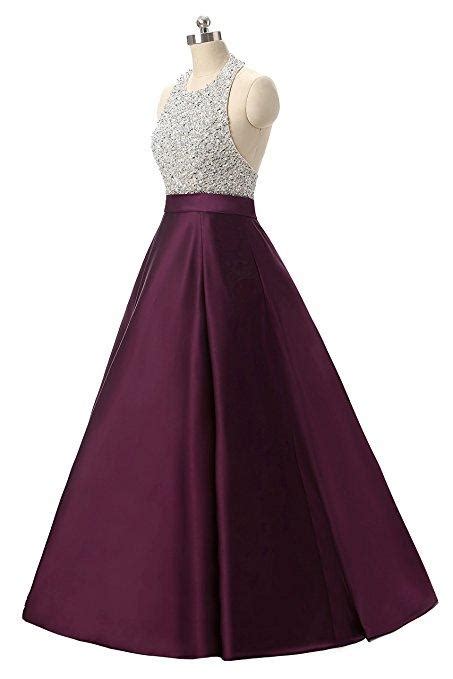 Halter Rhinestone Beaded Purple A Line Long Evening Prom Dresses 17678