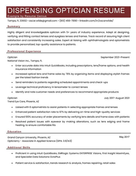 Optician Resume Example And 20 Skills To List