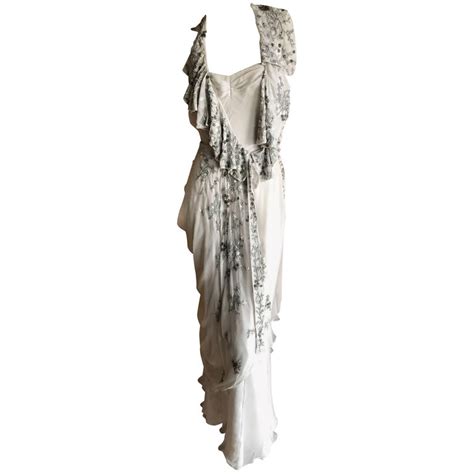 Christian Dior By John Galliano Dove Gray Evening Dress With Lesage