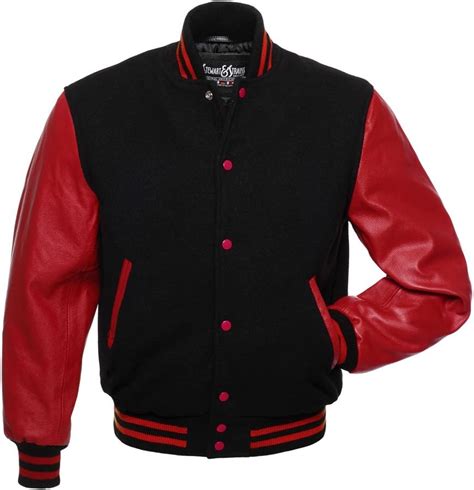 Varsity Letterman Jacket Black Wool And Red Leather Xl Buy Online At