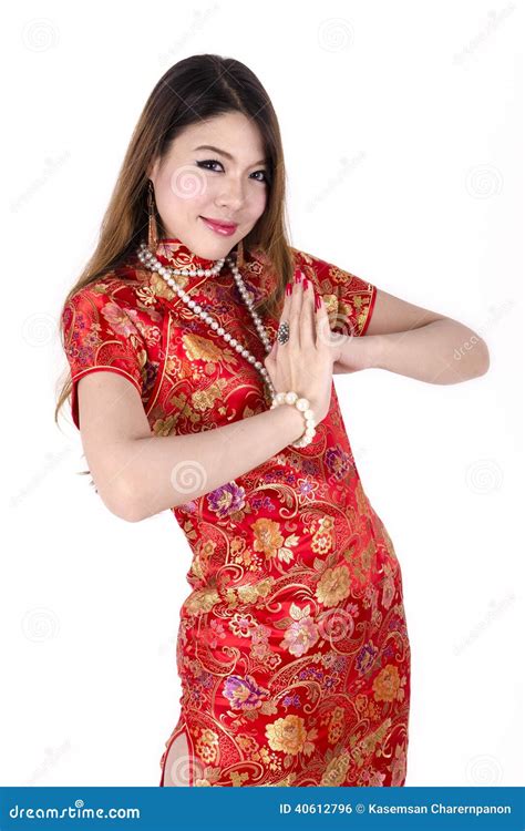 Jeune Robe Femelle Chinoise Sexy Asiatique Traditionnelle Photo Stock