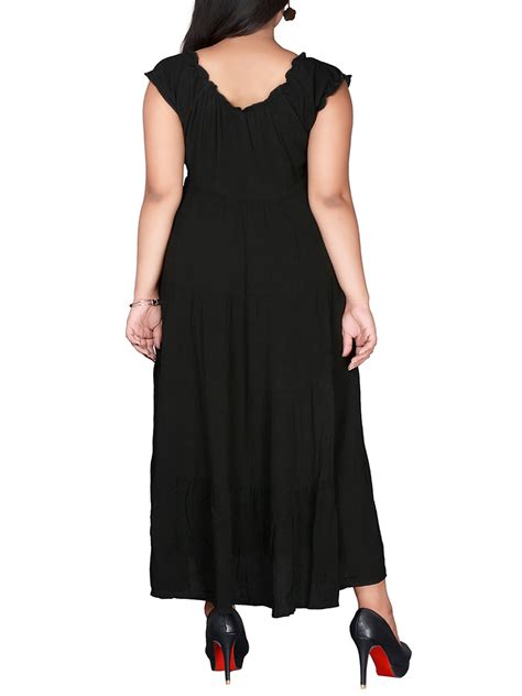 eaonplus BLACK On-Off Shoulder Gypsy Tiered Maxi Dress - Plus Size 14/ ...