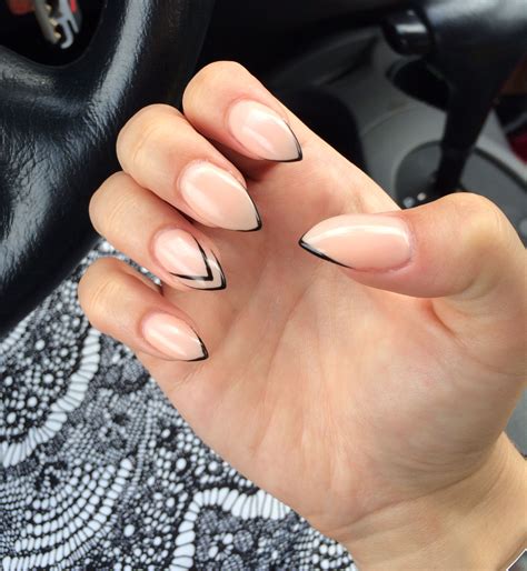 Nude Stiletto Gel Nails With Black Tips So Simple And Tasteful Anchor