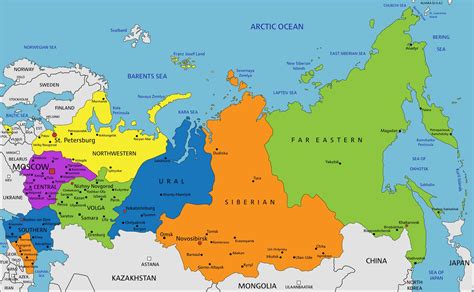 Russia Political Map With Capital Moscow National Borders Important