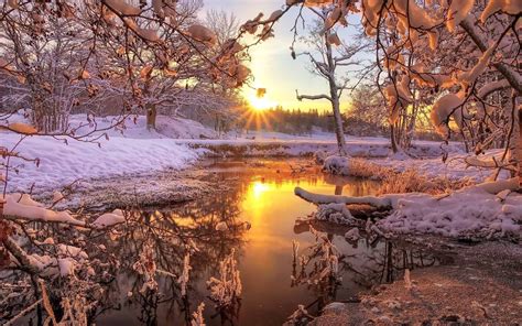 Winterdag Met Ondergaande Zon Mooie Leuke Achtergronden Voor Je