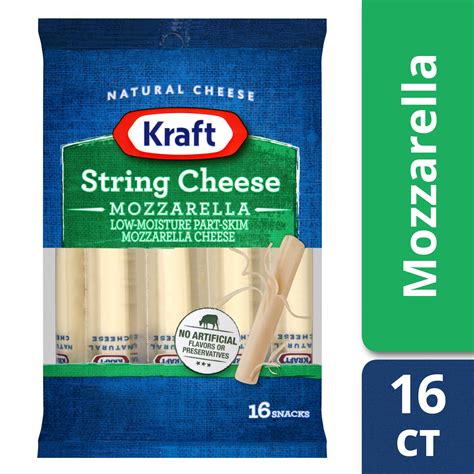 Made with rbst free milk and no artificial flavors or colors, our whole milk string cheese is just 90 calories and has 7g of protein per serving! Kraft Mozzarella String Cheese Sticks, 16 ct - 16.0 oz ...
