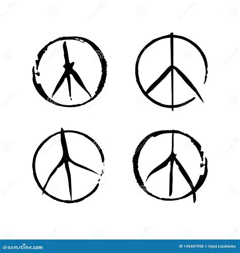 Set Of Four Vector Peace Symbols Sign Pacifist Peace Symbol Drawn By