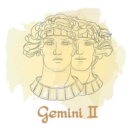 Hand Drawn Line Art Of Decorative Zodiac Sign Gemini Royalty Free