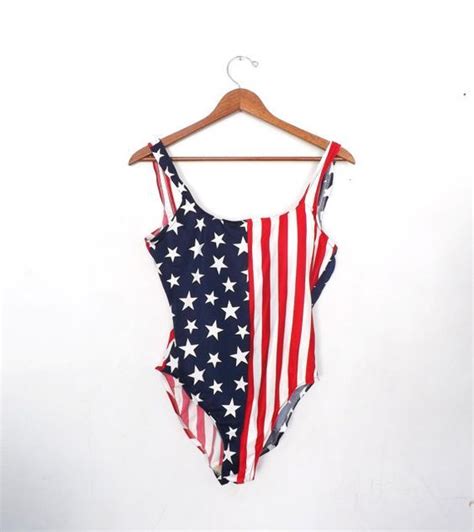 Size Large Vintage Retro S S Red White Blue Stars Bathing Suit