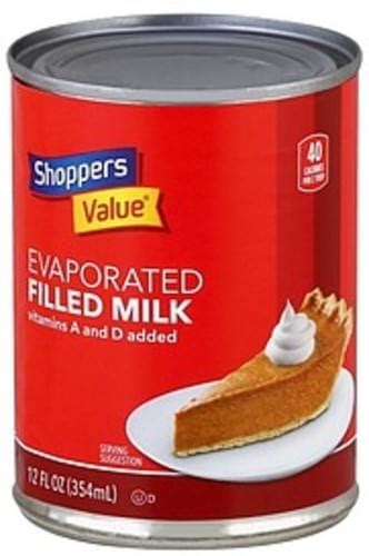 Shoppers Value Evaporated Filled Milk 12 Oz Nutrition Information