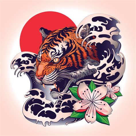 Tiger Tattoo Design With Japanese Decorative Style Vector Illustration