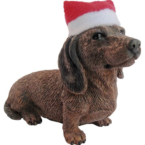 Sandicast Sitting Red Dachshund With Santas Hat Christmas Dog Ornament
