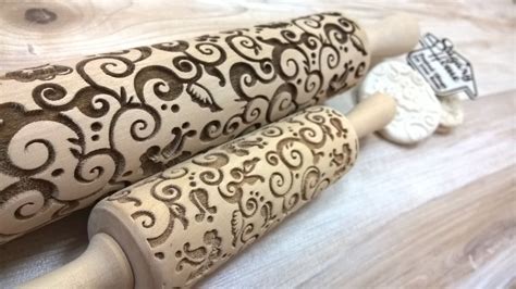 Wooden Rolling Pin Tracery Flower Design Laser Cut Etsy
