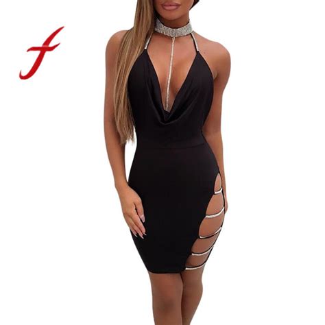 Aliexpress Com Buy Feitong Womens Sexy Club Dress Deep V Neck Halter