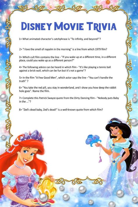 Disney Trivia Questions Printable Movie Trivia Questions Disney